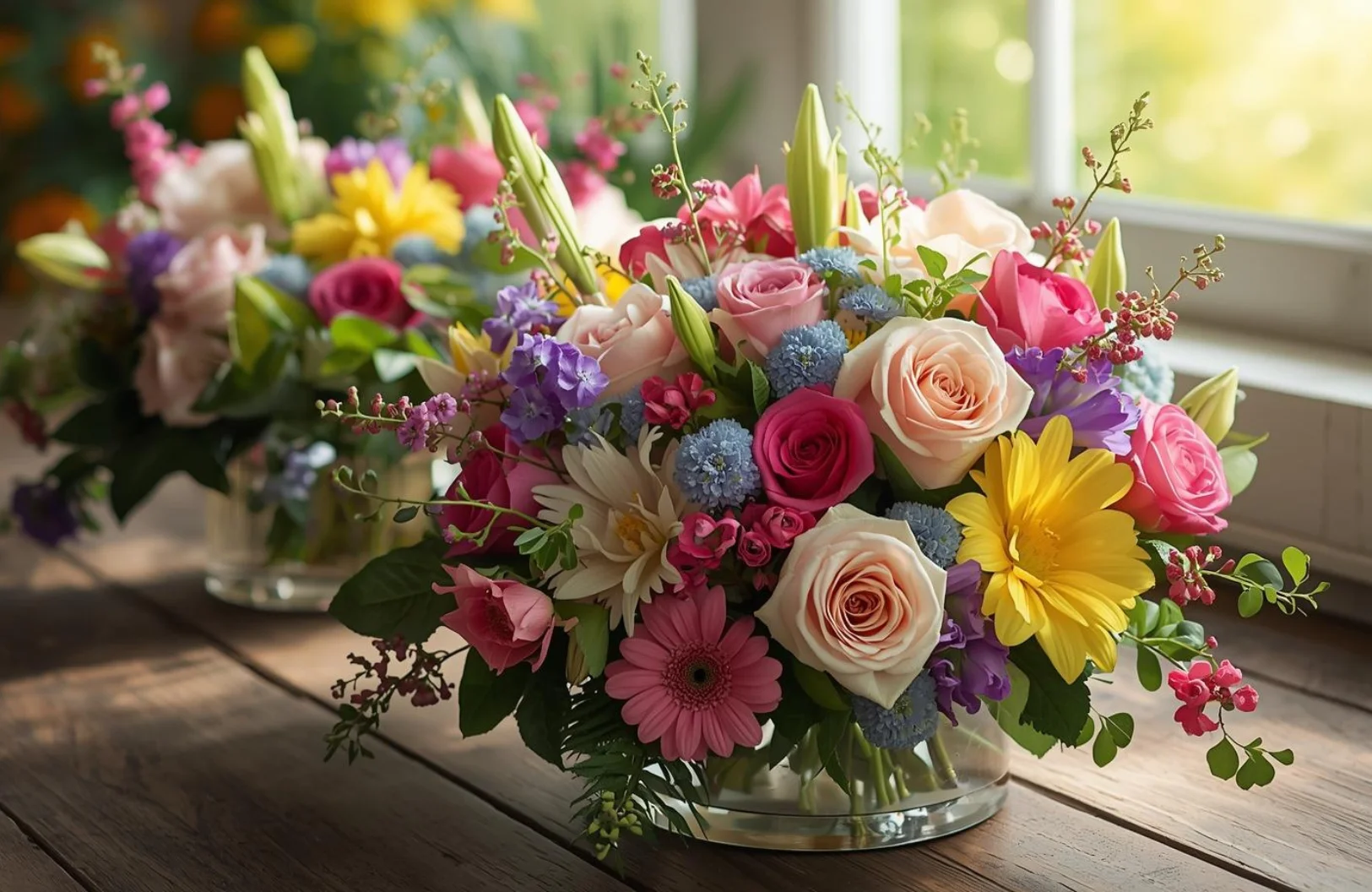 Spring florals with fresh blooms, vibrant colors, and seasonal arrangements